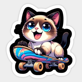 Skateboarding Siamese Kitten Skateboarder Cute Cat Sticker